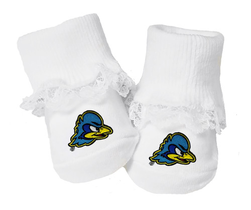 Delaware Blue Hens Baby Toe Booties with Lace