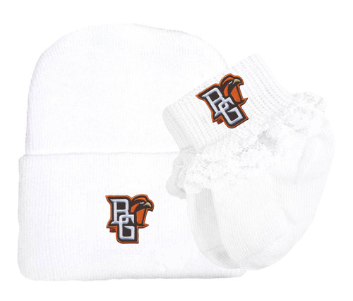 Bowling Green St. Falcons Newborn Baby Knit Cap and Socks with Lace Set