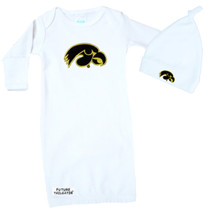 Iowa Hawkeyes Baby Layette Gown and Knotted Cap Set