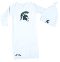 Michigan State Spartans Baby Layette Gown and Knotted Cap Set