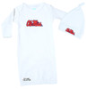 Mississippi Ole Miss Rebels Baby Layette Gown and Knotted Cap Set