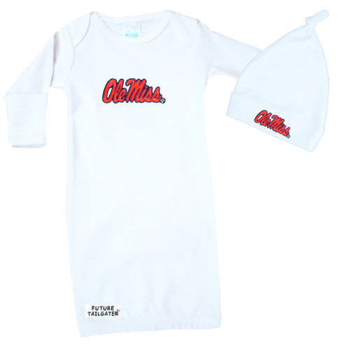Mississippi Ole Miss Rebels Baby Layette Gown and Knotted Cap Set