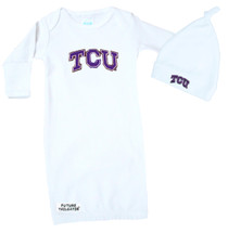 Texas Christian TCU Horned Frogs Baby Layette Gown and Knotted Cap Set