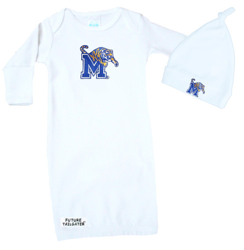 Memphis Tigers Baby Layette Gown and Knotted Cap Set