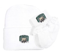 Ohio Bobcats Newborn Baby Knit Cap and Socks with Lace Set