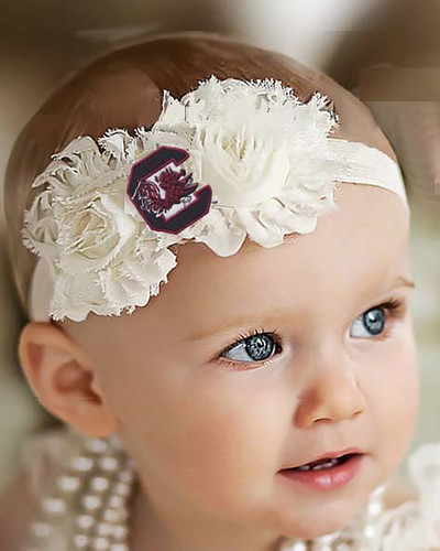 South Carolina Gamecocks Baby/ Toddler Shabby Flower Hair Bow Headband