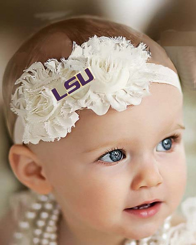 LSU Tigers Baby/ Toddler Shabby Flower Hair Bow Headband