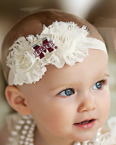 Mississippi State Bulldogs Baby/ Toddler Shabby Flower Hair Bow Headband