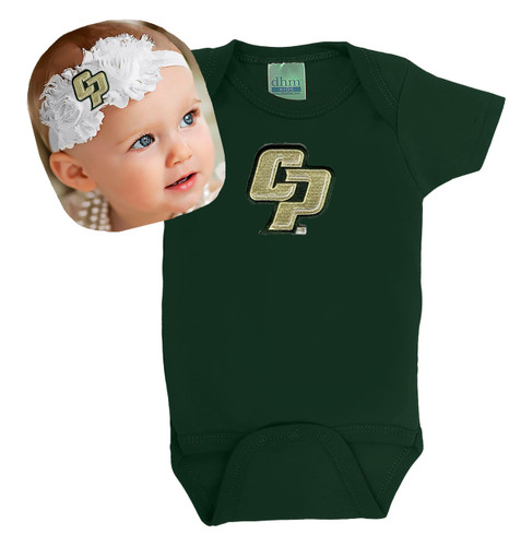 Cal Poly Mustangs Baby Onesie and Shabby Flower Headband Set