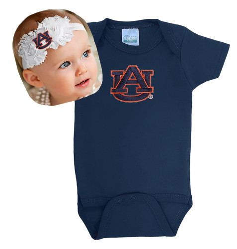 Auburn Tigers Baby Onesie and Shabby Bow Headband Set