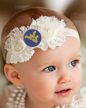 West Virginia Mountaineers Baby/ Toddler Shabby Flower Hair Bow Headband