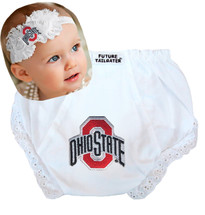 Ohio State Buckeyes Baby Eyelet Diaper Cover and Shabby Flower Headband