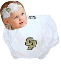 Cal Poly Mustangs Baby Eyelet Diaper Cover and Shabby Flower Headband