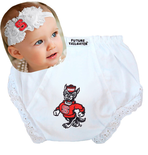 NC State Wolfpack Baby Eyelet Diaper Cover and Shabby Bow Headband