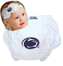 Penn State Nittany Lions Baby Eyelet Diaper Cover and Shabby Bow Headband