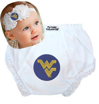 West Virginia Mountaineers Baby Eyelet Diaper Cover and Shabby Bow Headband