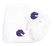 Boise State Broncos Newborn Baby Knit Cap and Socks with Lace Set