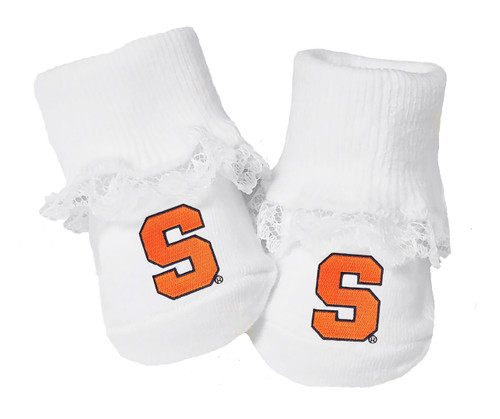 Syracuse Orange Baby Toe Booties with Lace