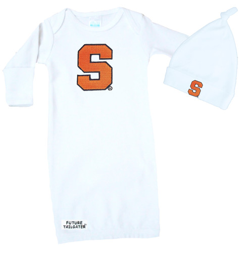 Syracuse Orange Baby Layette Gown and Knotted Cap Set