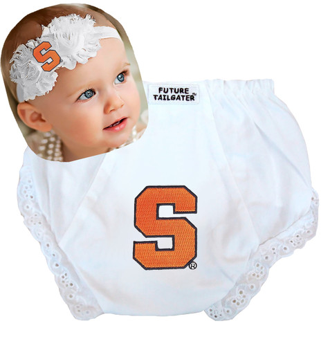 Syracuse Orange Baby Eyelet Diaper Cover and Shabby Bow Headband