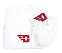 Dayton Flyers Newborn Knit Cap and Socks with Lace Baby Set