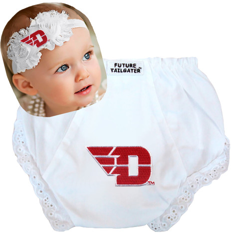 Dayton Flyers Baby Eyelet Diaper Cover and Shabby Bow Headband