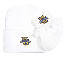 Marquette Golden Eagles Newborn Knit Cap and Socks with Lace Baby Set