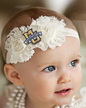 Marquette Golden Eagles Baby/ Toddler Shabby Flower Hair Bow Headband