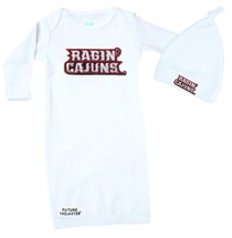 Louisiana Ragin Cajuns Baby Layette Gown and Knotted Cap Set