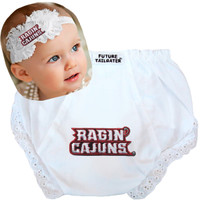 Louisiana Ragin Cajuns Baby Eyelet Diaper Cover and Shabby Bow Headband