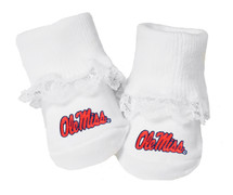 Mississippi Ole Miss Rebels Baby Toe Booties with Lace 