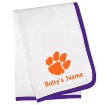 Clemson Tigers Personalized Baby Blanket - Purple Trim