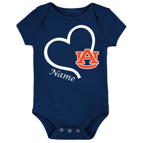 Auburn Tigers Officially Licensed Personalized Heart Baby Bodysuit