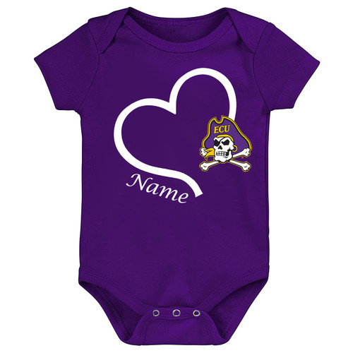East Carolina ECU Pirates Officially Licensed Love Heart Baby Bodysuit - Personalized