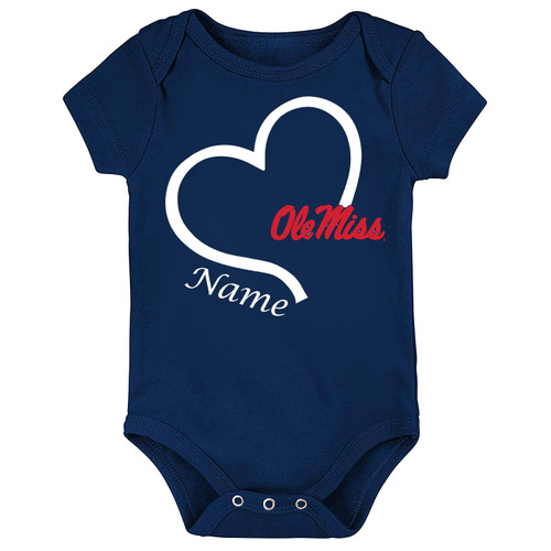 Mississippi Ole Miss Rebels Officially Licensed Personalized Love Heart Baby Bodysuit