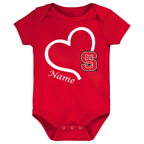 NC State Wolfpack Officially Licensed Personalized Love Heart Baby/Toddler Bodysuit