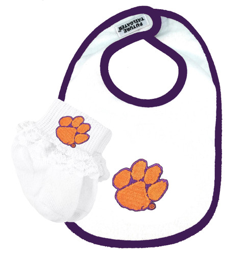 Clemson Tigers Baby Bib and Socks with Lace Set