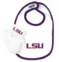 LSU Tigers Baby Bib and Socks with Lace Set