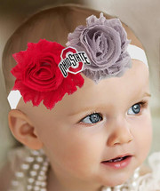 Ohio State Buckeyes Baby/ Toddler Shabby Flower Bow Headband -Team Colors
