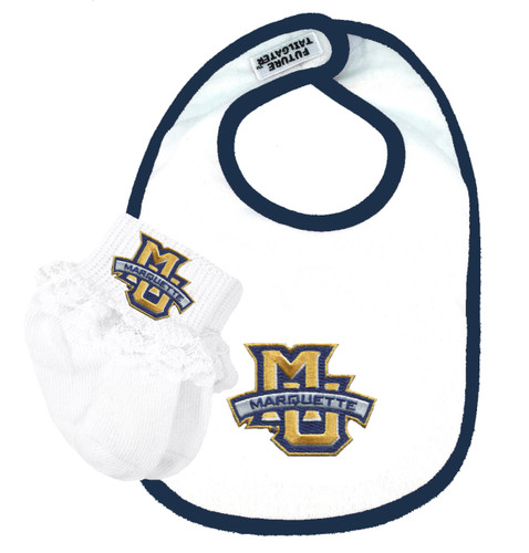 Marquette Golden Eagles Bib and Socks with Lace Baby Set