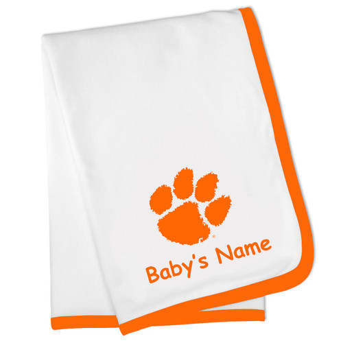 Clemson Tigers Personalized Baby Blanket - Orange Trim