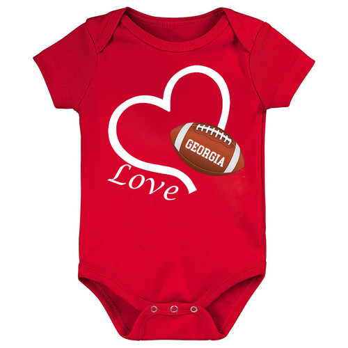 Football Love Heart Baby Bodysuit for Georgia Fans
