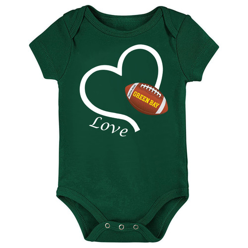 Football Love Heart Baby Bodysuit for Green Bay Fans