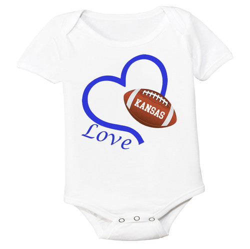 Kansas Loves Football Heart Baby Bodysuit