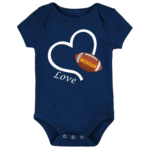 Football Love Heart Baby Bodysuit for Michigan Fans