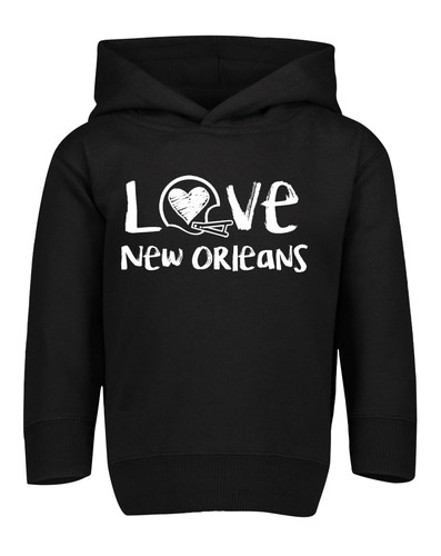 New Orleans Loves Football Chalk Art Toddler Hoodie with Side Pockets -BLK