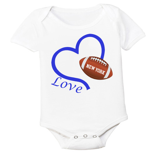 New York Blue Loves Football Heart Baby Bodysuit