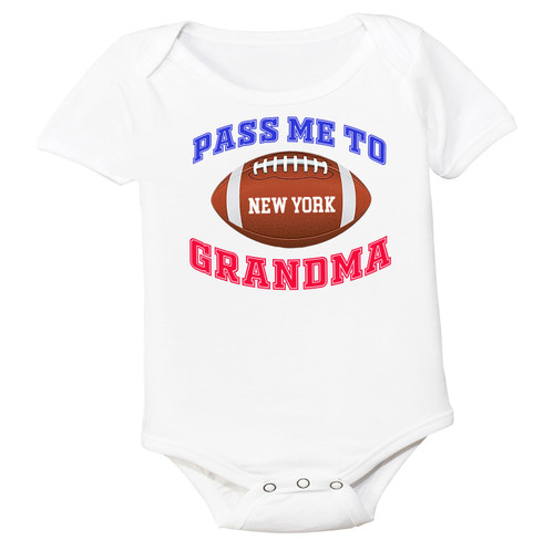 New York Blue Football Pass Me to GrandMa Baby Bodysuit