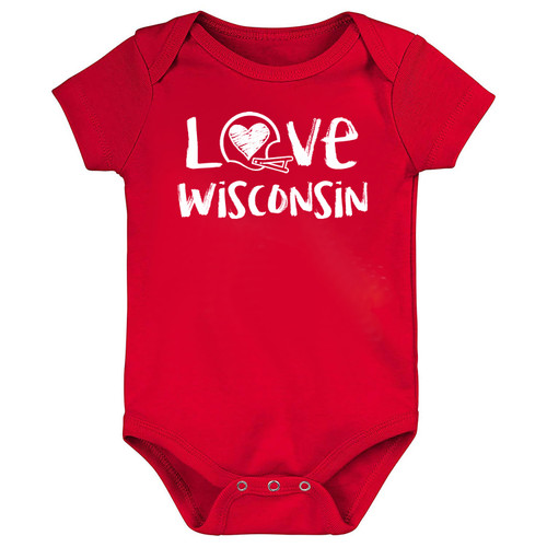 Wisconsin Loves Football Chalk Art Baby Bodysuit -RED