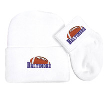 Baltimore Football Newborn Baby Knit Cap and Socks Set